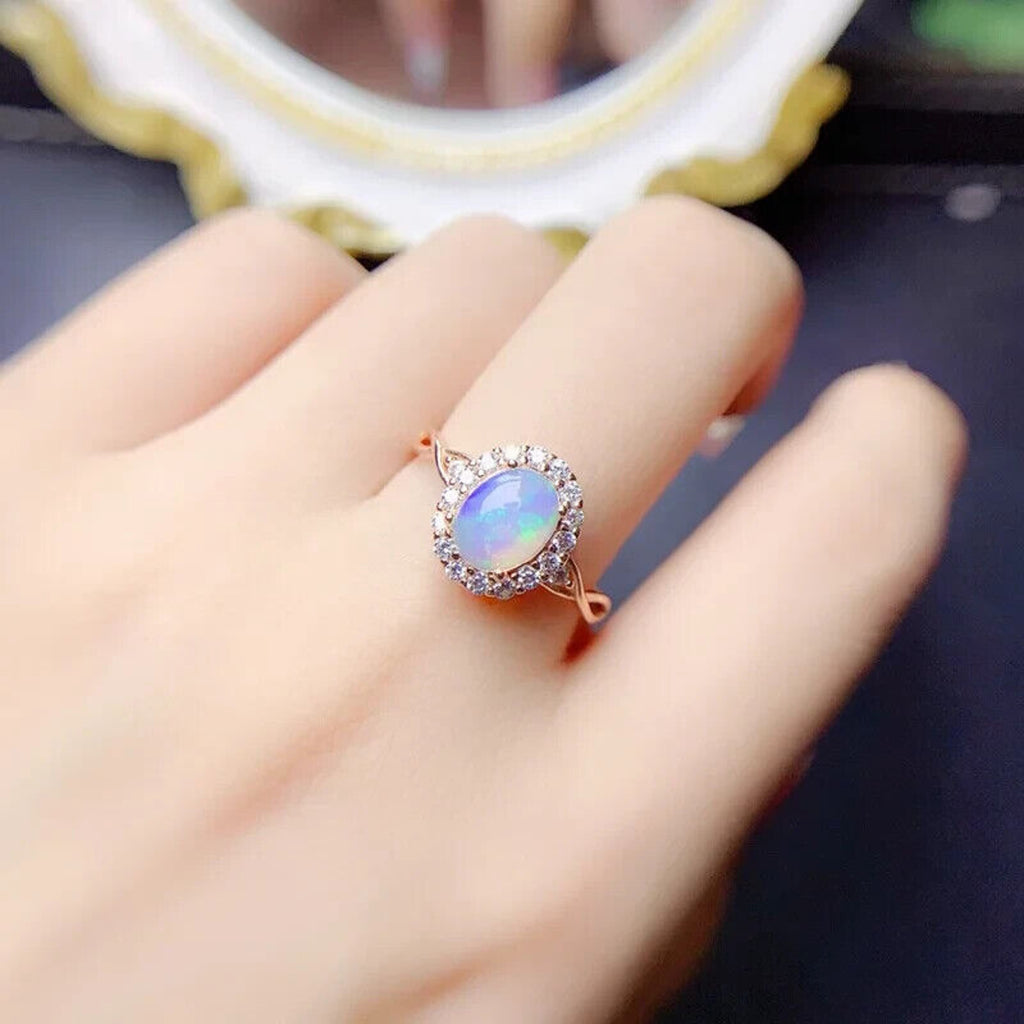Fire Opal Gemstone Ring 7x9mm 1.1CT, Australian Opal Ring