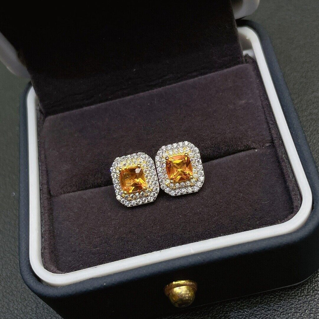 4x4mm Square Cut Natural Citrine Gemstone Earrings, Genuine Citrine Earrings