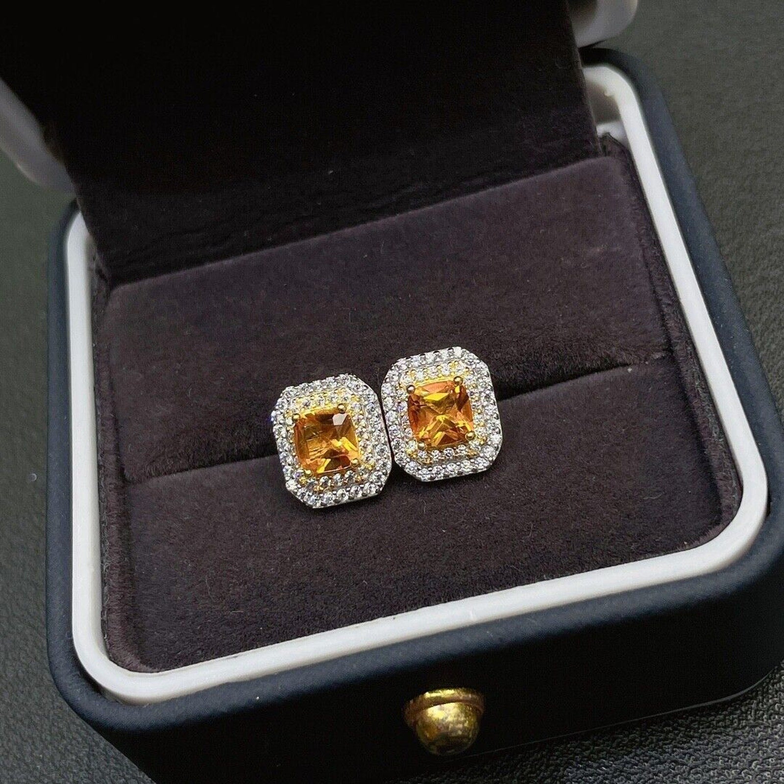 4x4mm Square Cut Natural Citrine Gemstone Earrings, Genuine Citrine Earrings