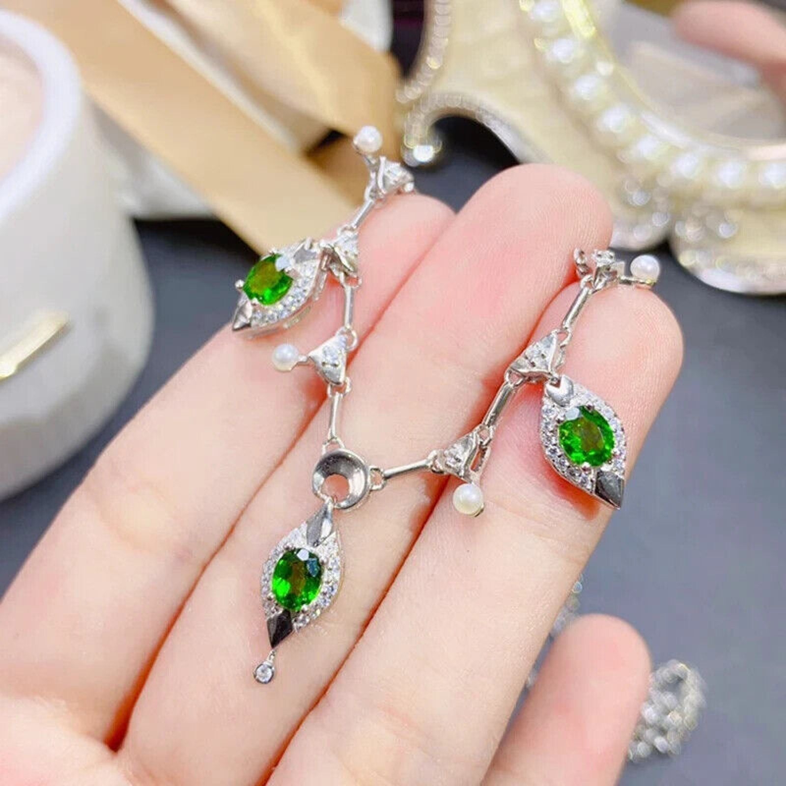 Chrome Diopside Charm Necklace, Natural Diopside Necklace 925 Sterling Silver