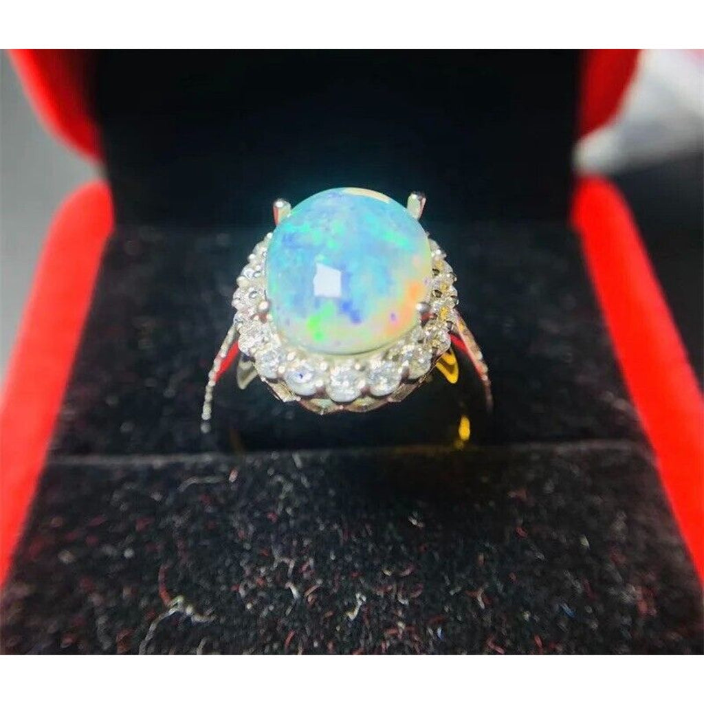 Large Fire Opal Cocktail Ring, Natural Fire Opal Ring 10x14mm, Large Opal Ring