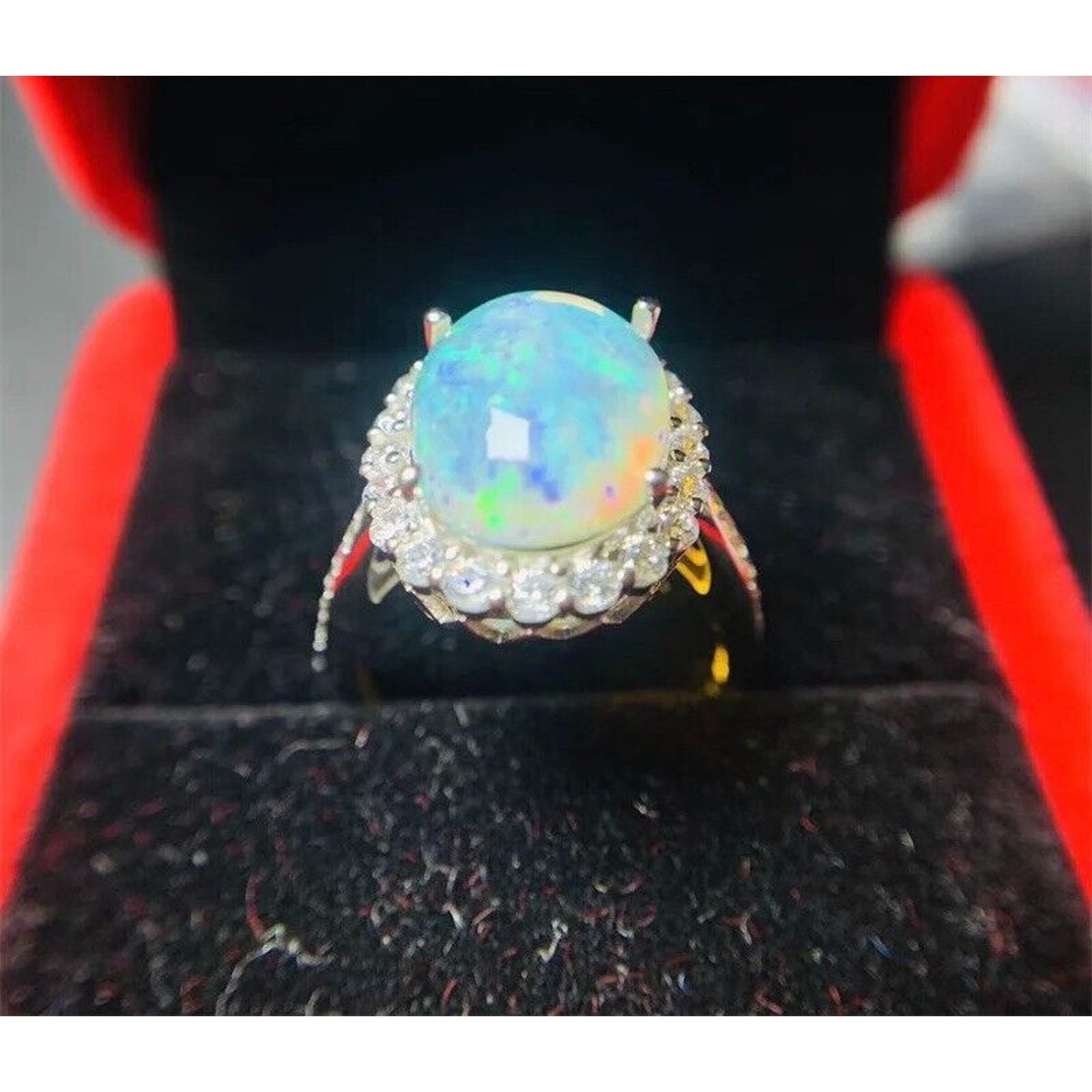 Large Fire Opal Cocktail Ring, Natural Fire Opal Ring 10x14mm, Large Opal Ring