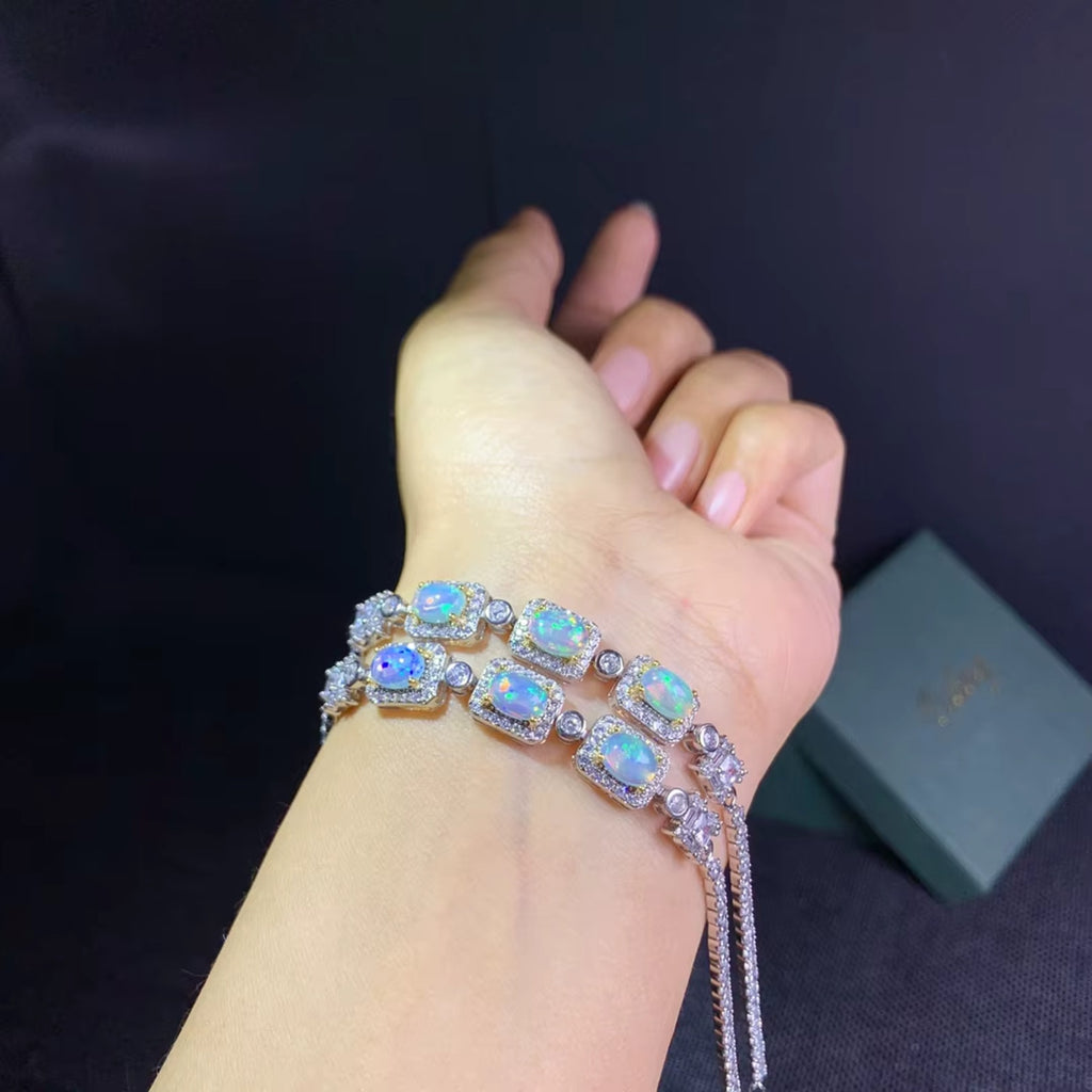 Fire Opal Bracelet 925 Sterling Silver, Natural Fire Opal Bracelet 5x7mm
