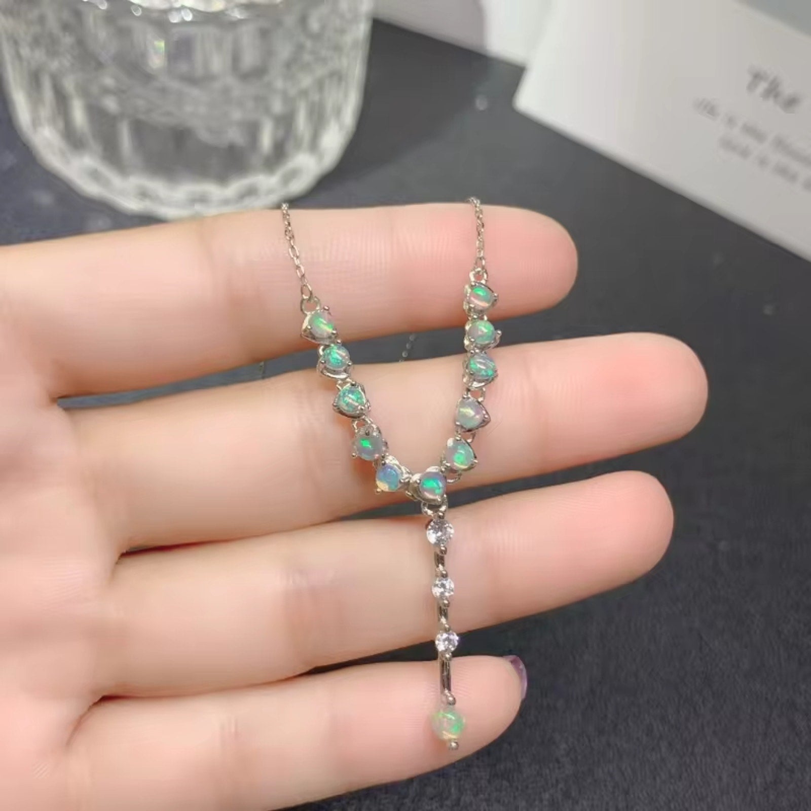 White Fire Opal Clavicle Chain Necklace, Fire Opal Statement Necklace 3mm