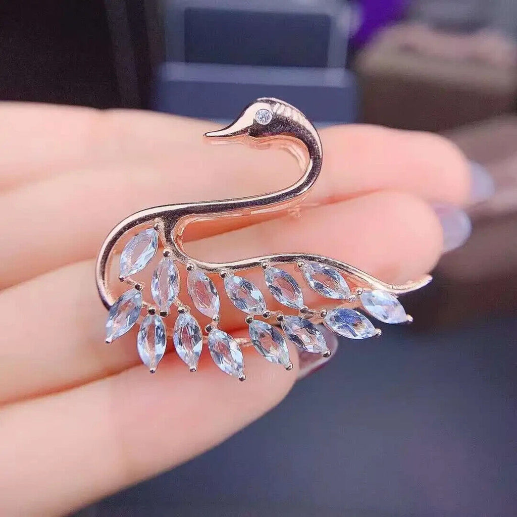 Natural Aquamarine Swan Brooch, Aquamarine Brooch Pin, Swan Brooch