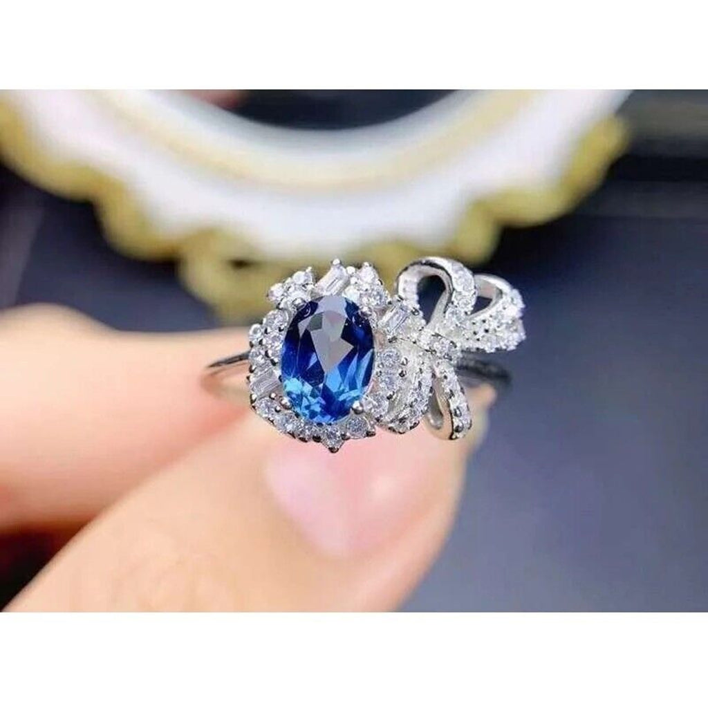 Natural London Blue Topaz Cocktail Ring, Sterling Silver London Blue Topaz Ring