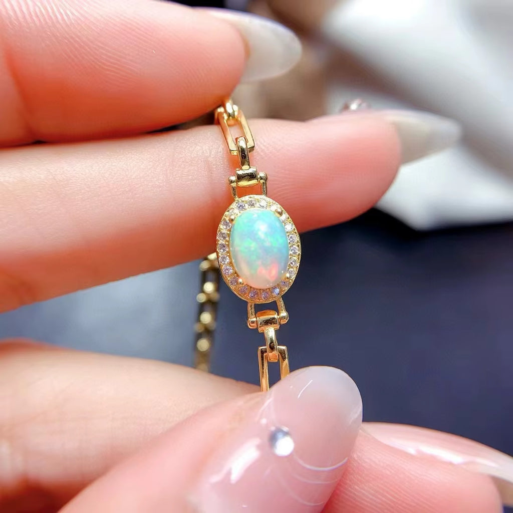 Natural Fire Opal Paperclip Chain Bracelet, Fire Opal Bracelet 925 Sterling