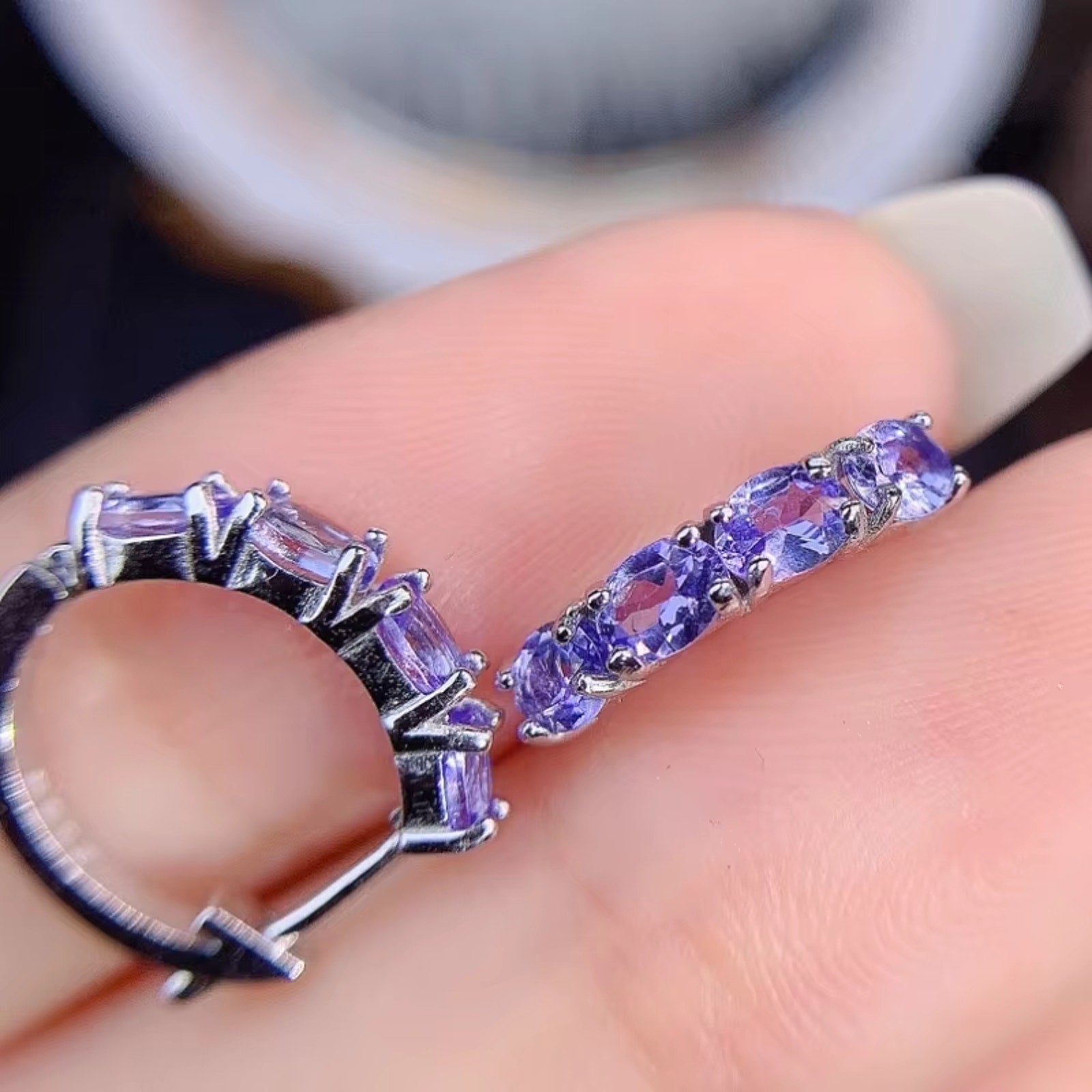 Purple Tanzanite Hoop Earrings, Natural Tanzanite Earrings Sterling Silver