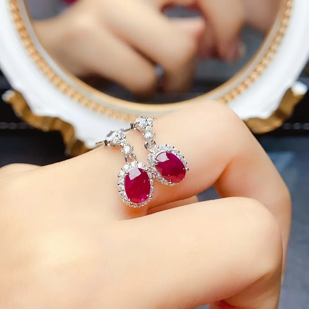 Natural Ruby Gemstone Earrings, Ruby Earrings 925 Sterling Silver 5x7mm