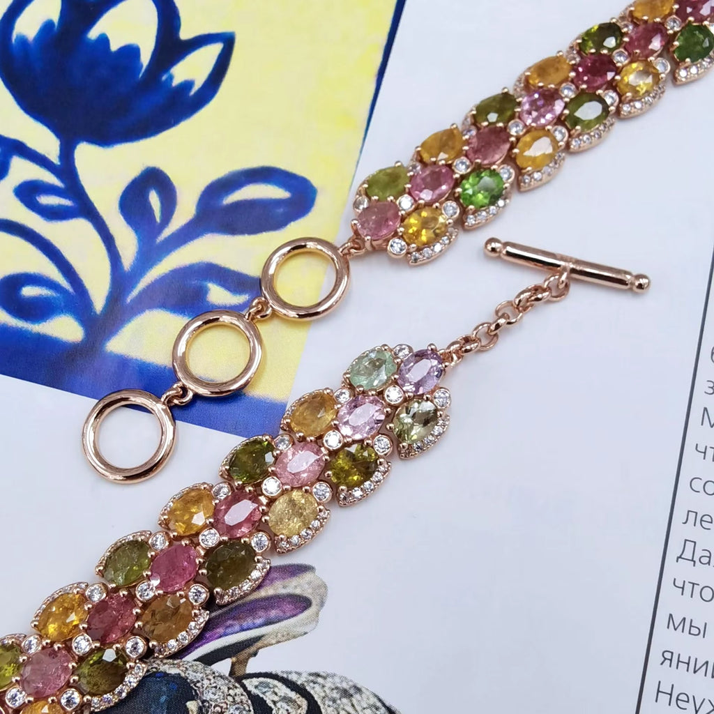 Natural Tourmaline Tennis Bracelet, Multilayer Tourmaline Bracelet Sterling