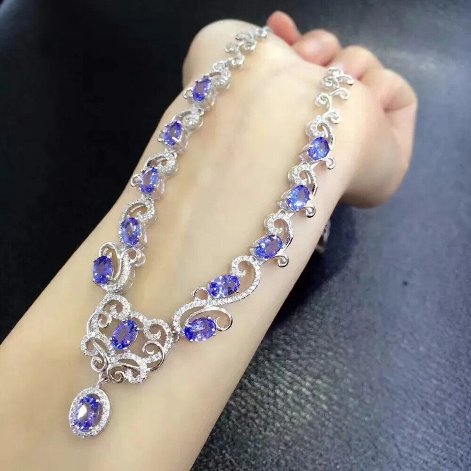 Purple Tanzanite Gemstone Statement Necklace, Tanzanite Collar Necklace