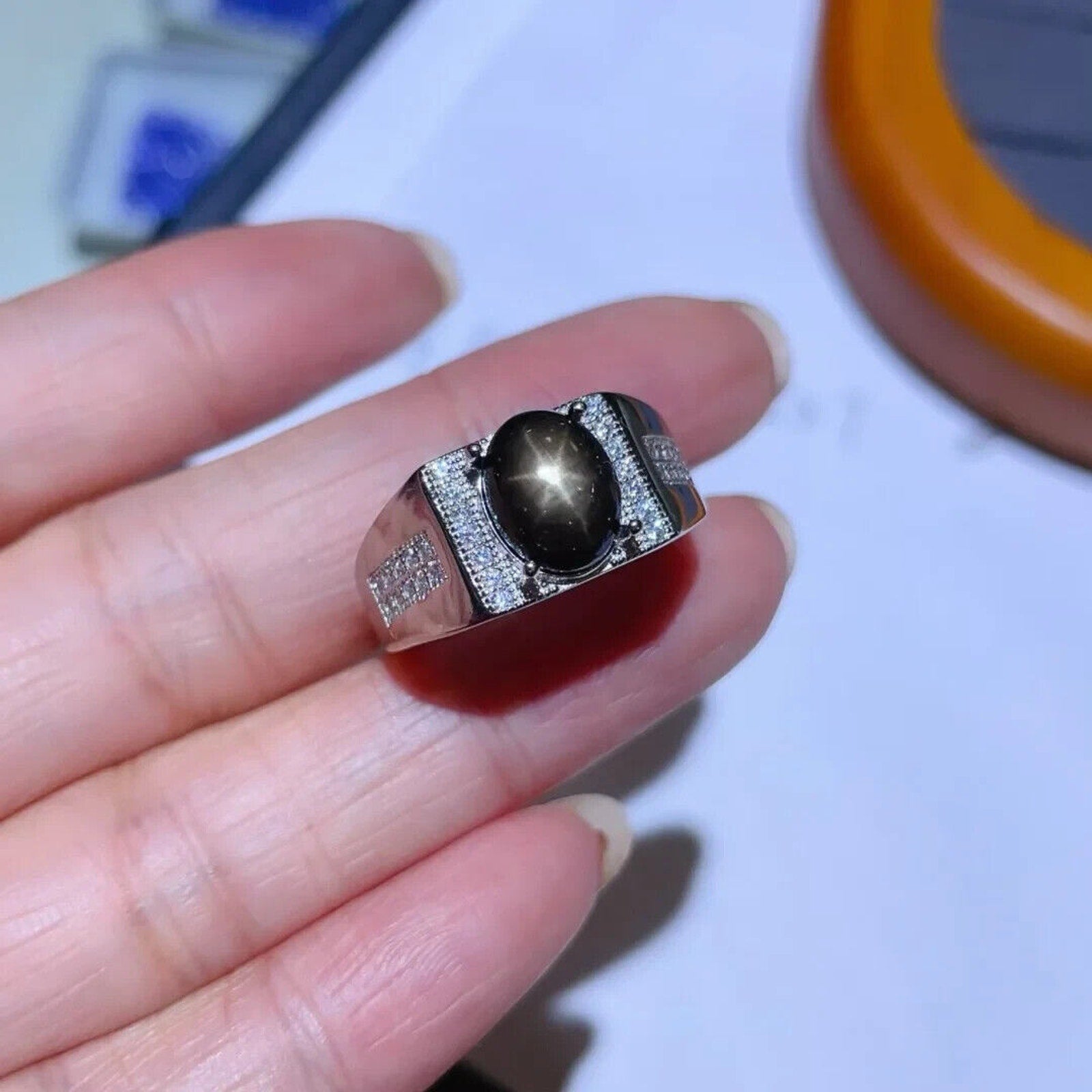 Star Sapphire, Men's Star Sapphire Ring, Star Light Sapphire Ring 8x10mm 3CT