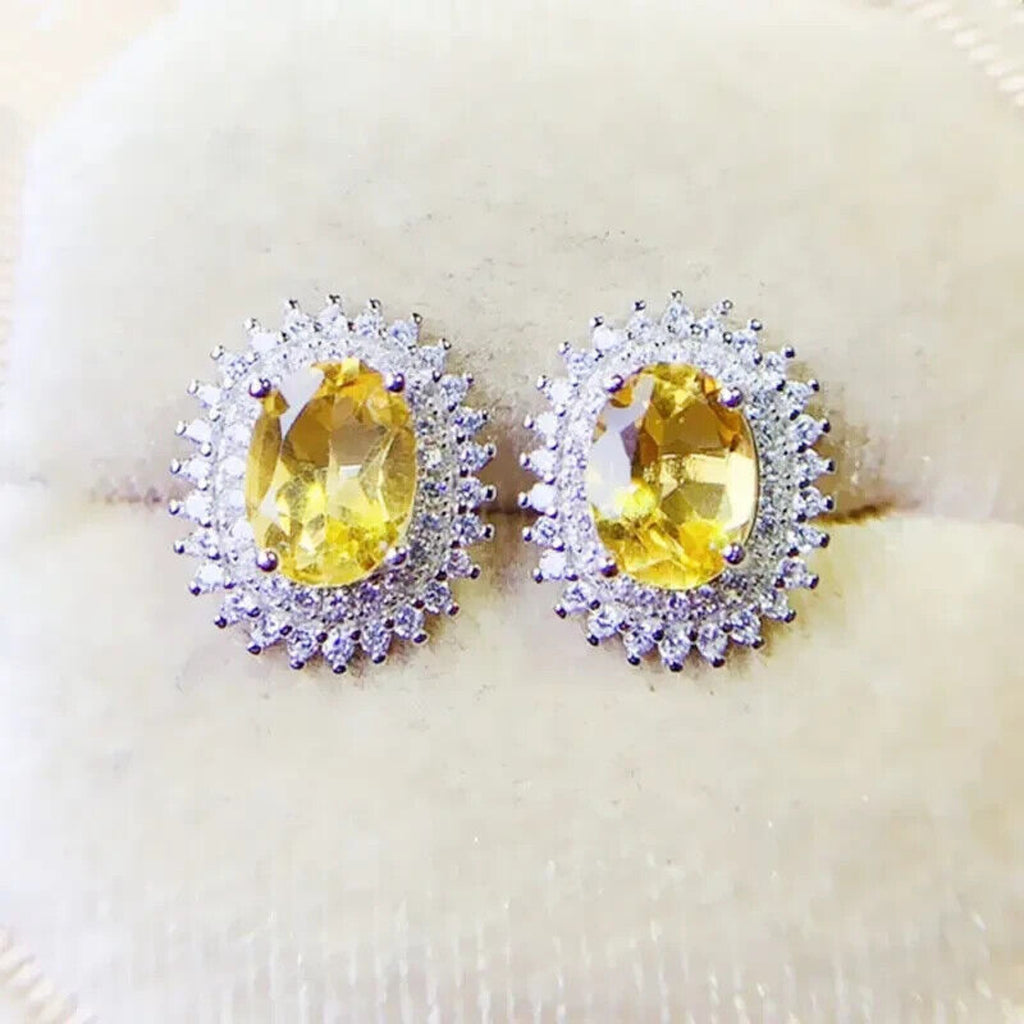 Natural Citrine Gemstone Earrings 6x8mm Oval Cut