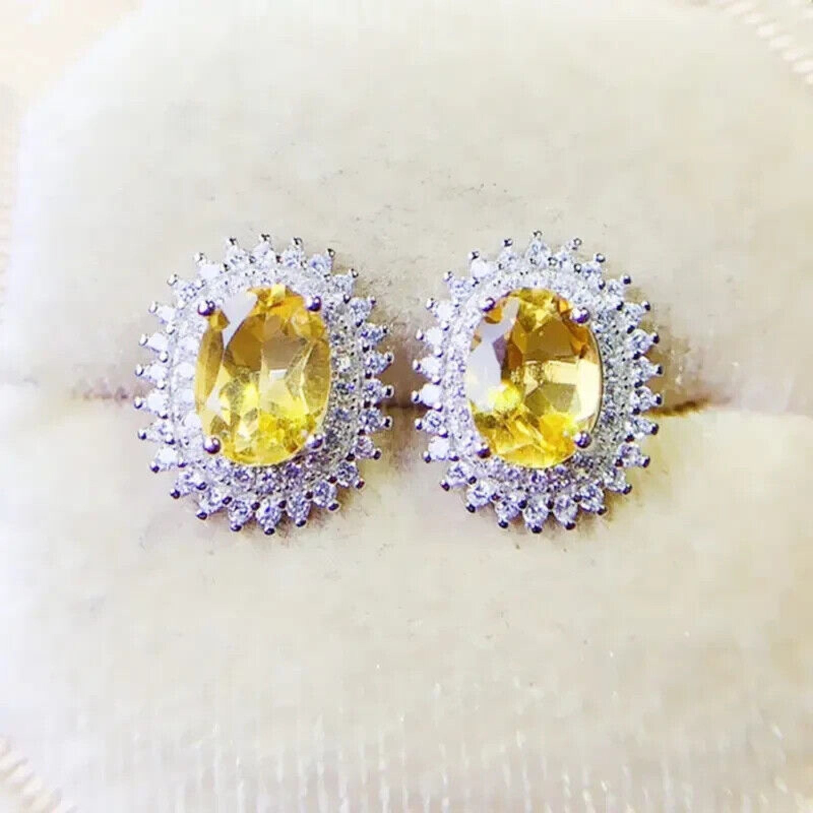 Natural Citrine Gemstone Earrings 6x8mm Oval Cut