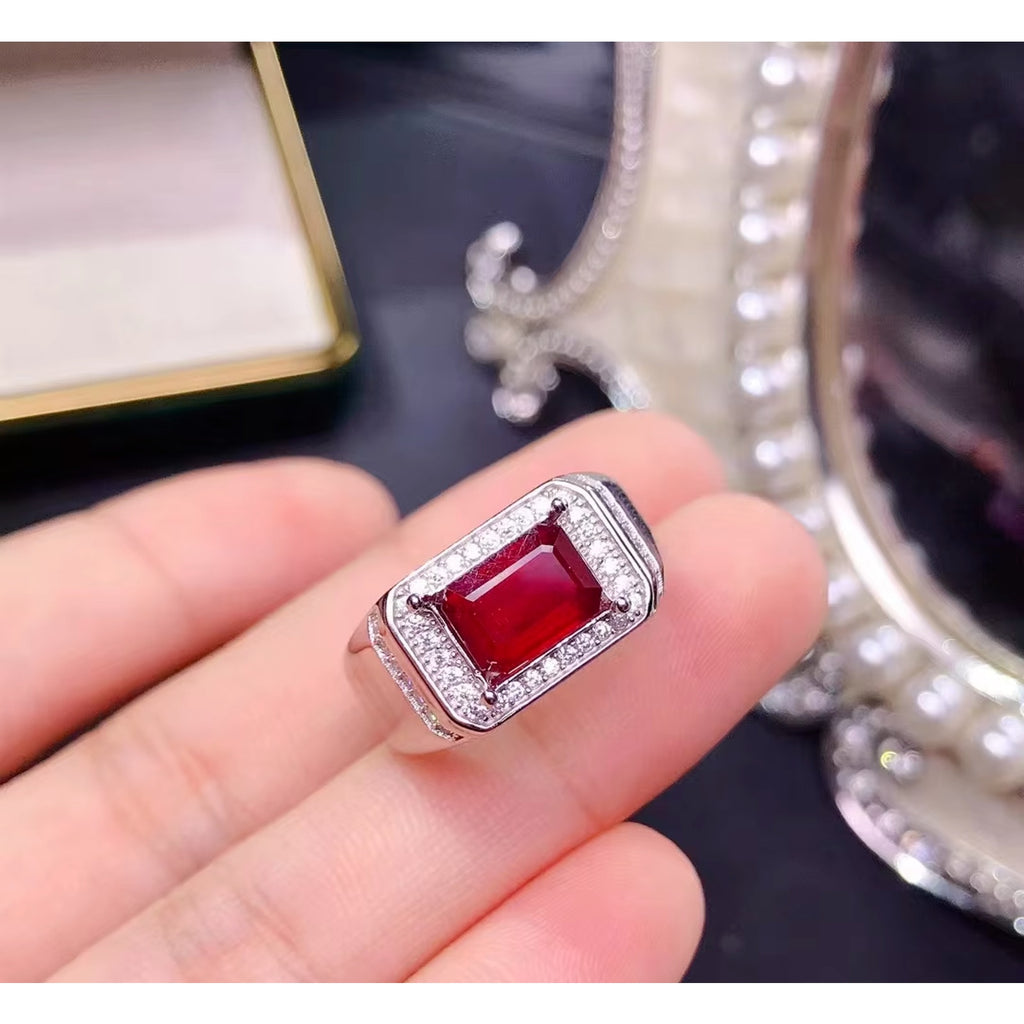 Natural Men's Ruby Ring 6x8mm, Ruby Ring's For Men