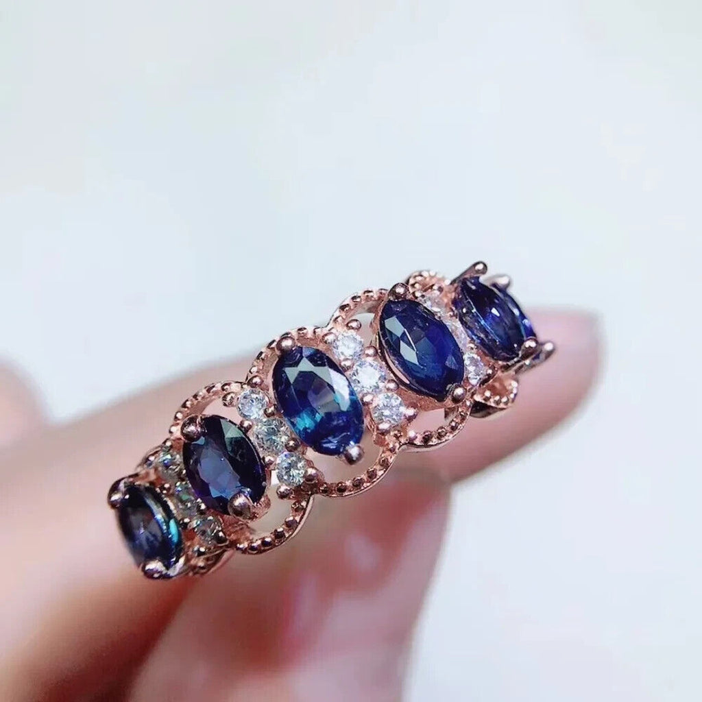 Natural Sapphire Band Ring, Sapphire Lace Ring 925 Sterling Silver 3x4mm
