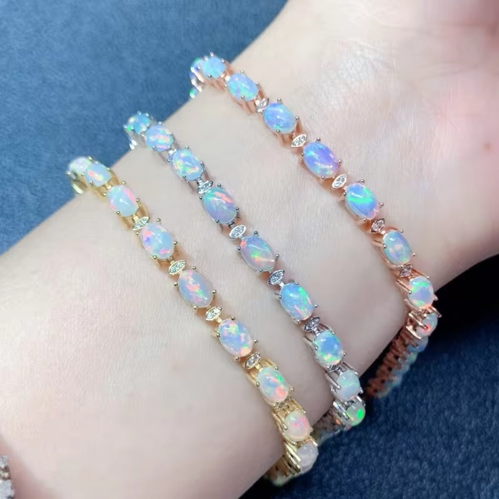 Australian Fire Opal Bracelet 925 Sterling Silver, Fire Opal Tennis Bracelet