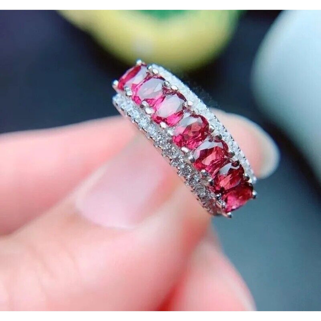 Bright Pink Topaz Band Ring 925 Sterling Silver 3x4mm