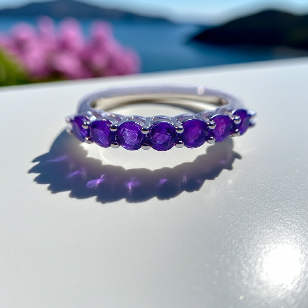 Natural Amethyst Band Ring 3mm, Stackable Gemstone Rings