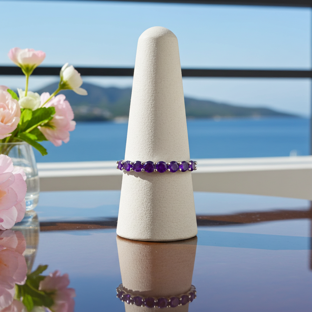 Natural Amethyst Band Ring 3mm, Stackable Gemstone Rings