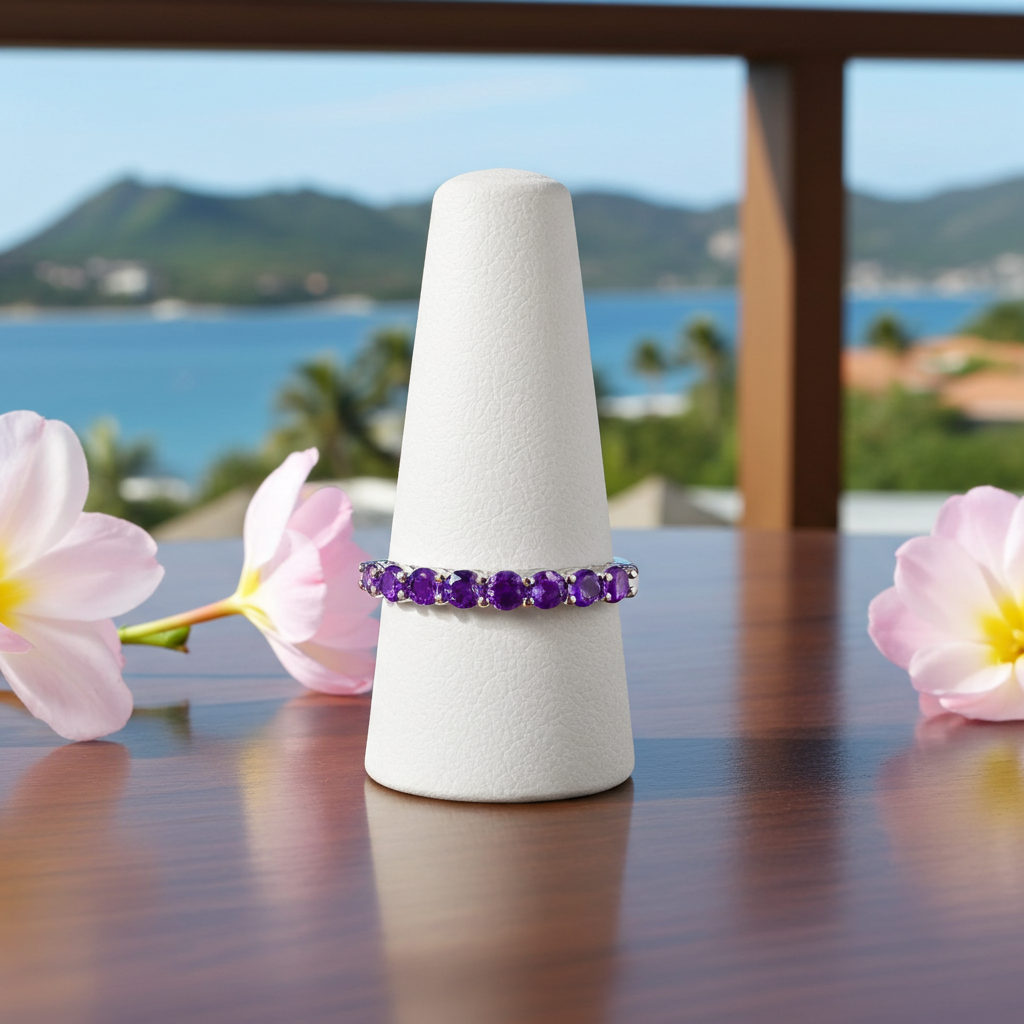 Natural Amethyst Band Ring 3mm, Stackable Gemstone Rings