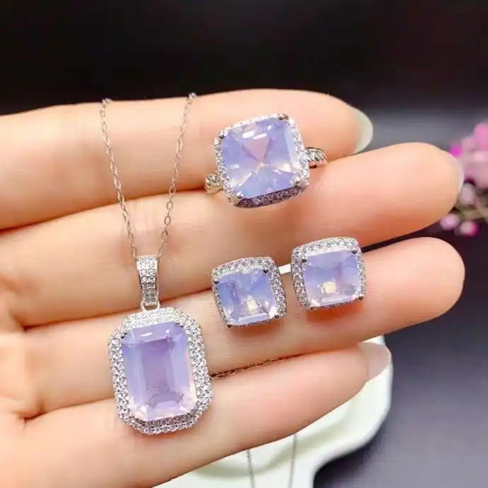 Lavender Amethyst Jewelry Set, Natural Amethyst Jewelry For Women