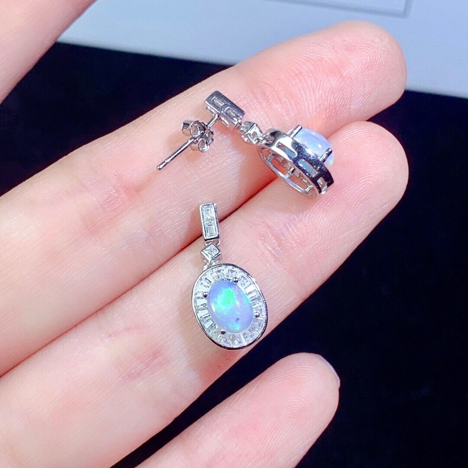 Natural Opal Earrings, Australian White Opal Earrings, Opal Earrings Sterling