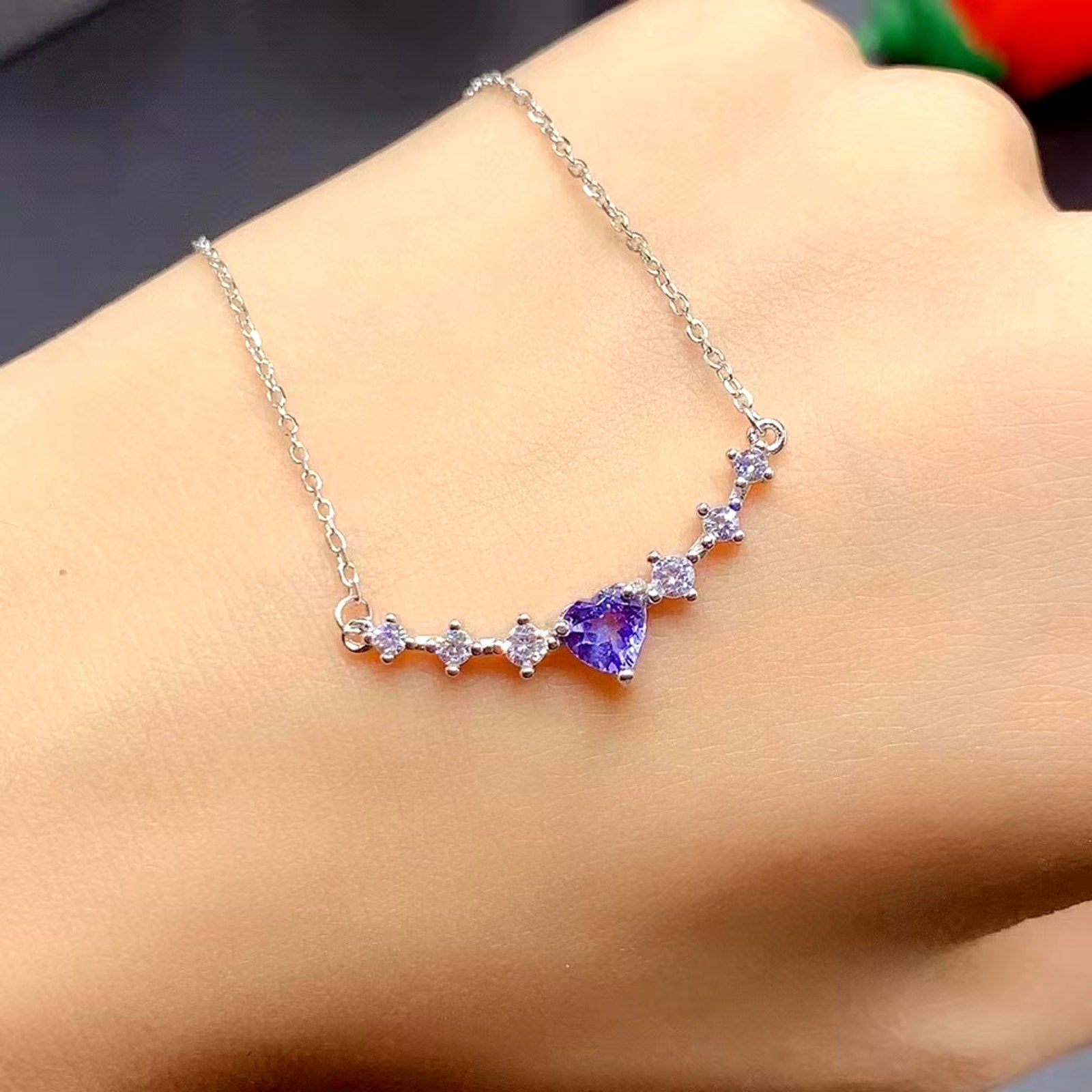 Purple Tanzanite Clavicle Chain Necklace, Natural Tanzanite Necklace For Women