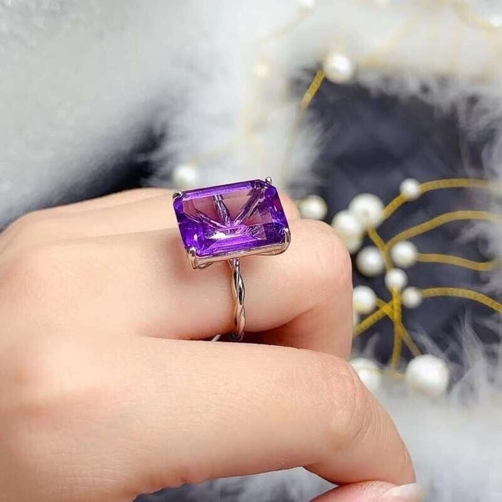 12x16mm Amethyst Statement Ring 925 Sterling Silver, Large Purple Amethyst Ring