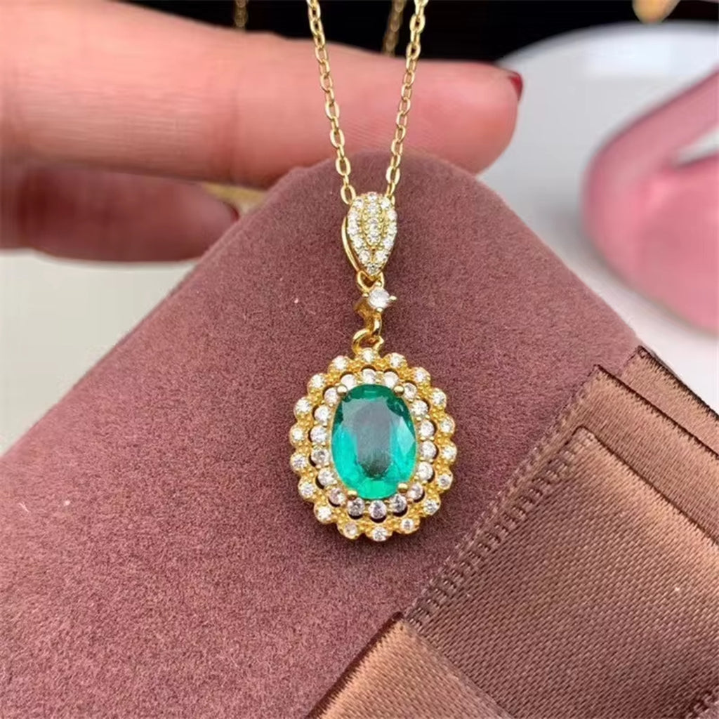 Natural Emerald Pendant Necklace, Genuine Mined Emerald Necklace 6x8mm