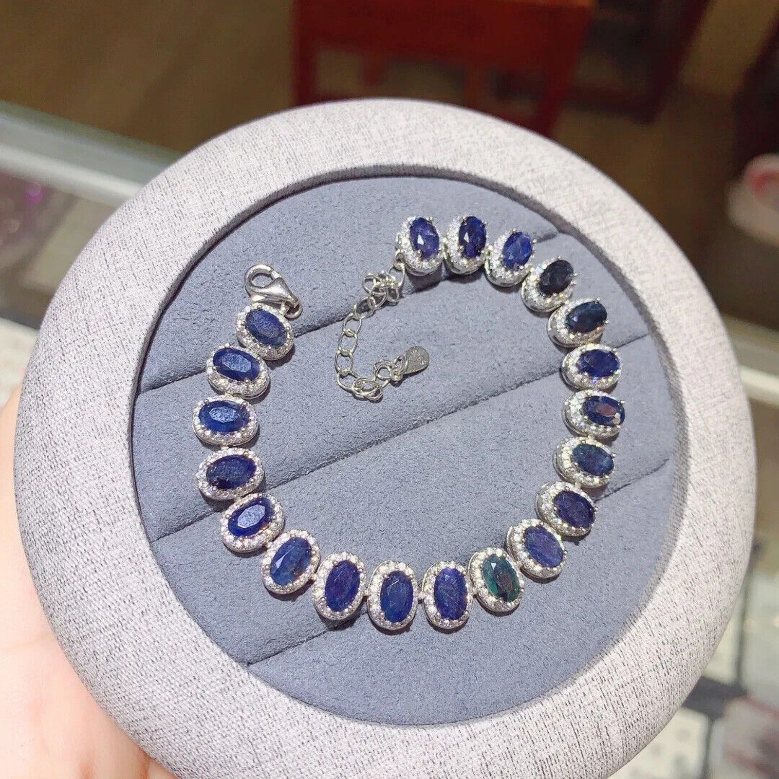 Natural Sapphire Tennis Bracelet, Opaque Blue Sapphire Bracelet 925 Sterling