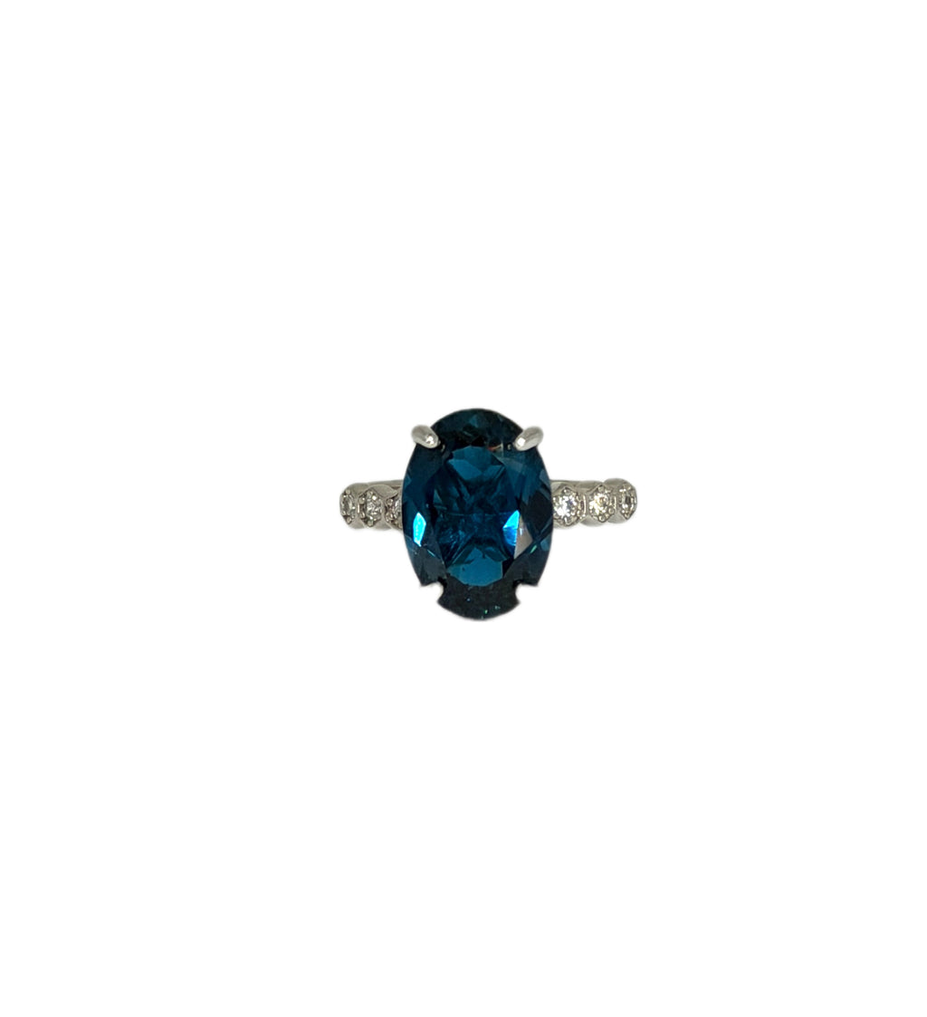 6CT Natural London Blue Topaz Ring 925 Sterling Silver, London Blue Topaz Ring