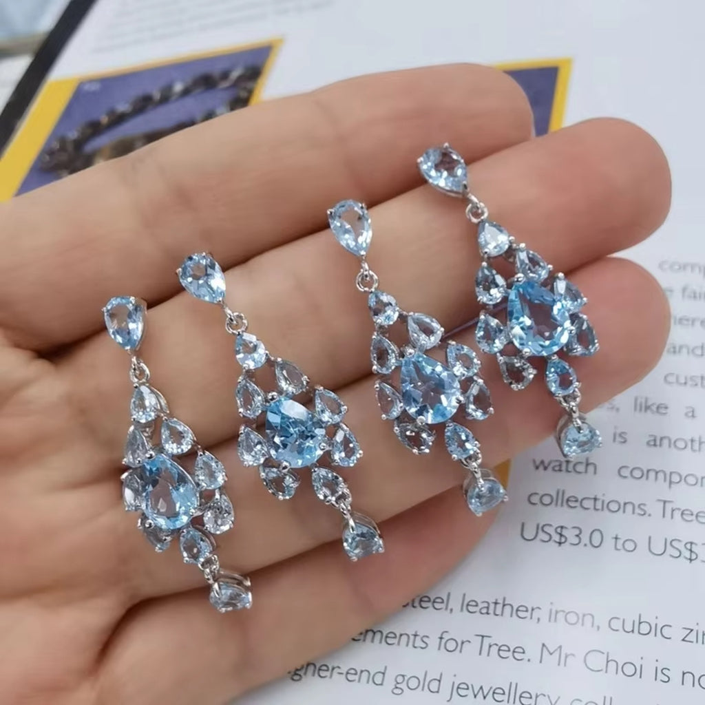 Sky Blue Topaz Gemstone Chandelier Earrings
