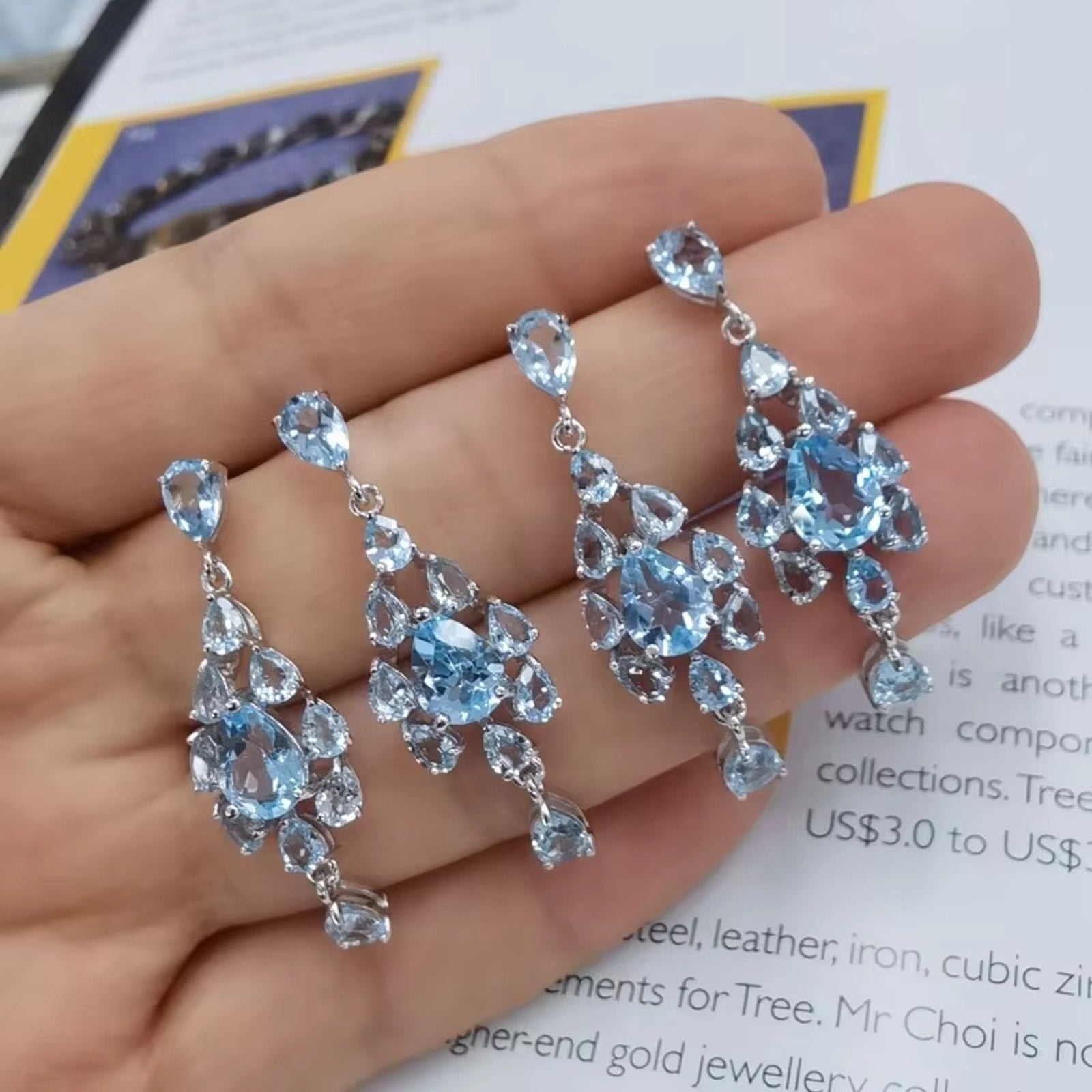 Sky Blue Topaz Gemstone Chandelier Earrings