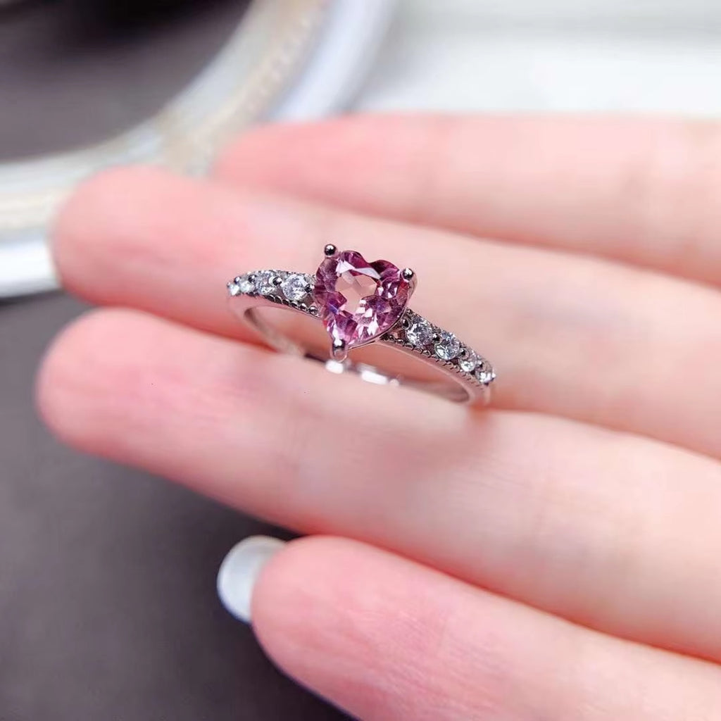 Pink Tourmaline Heart Ring, Natural Pink Tourmaline Ring 925 Sterling Silver
