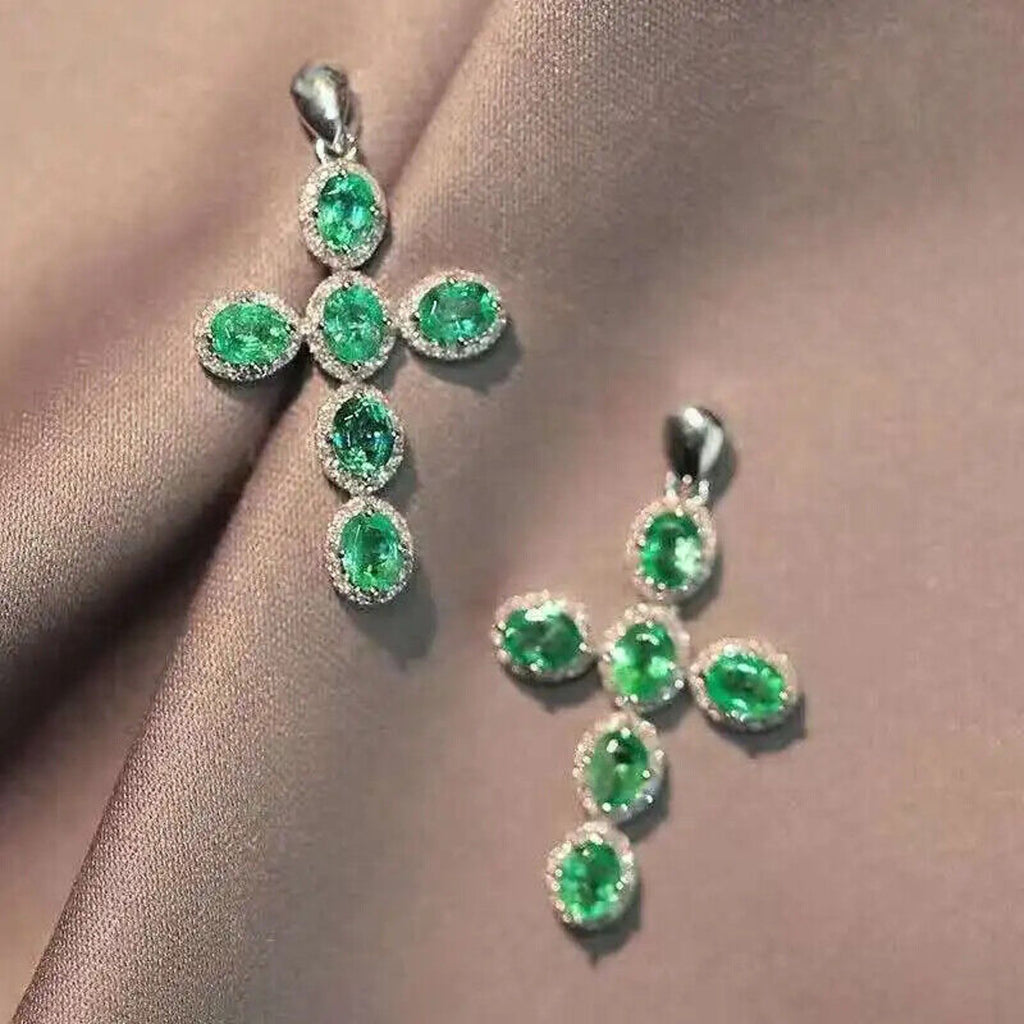 Natural Gemstone Cross Necklace, Ruby, Sapphire, Emerald, Moonstone, Aquamarine