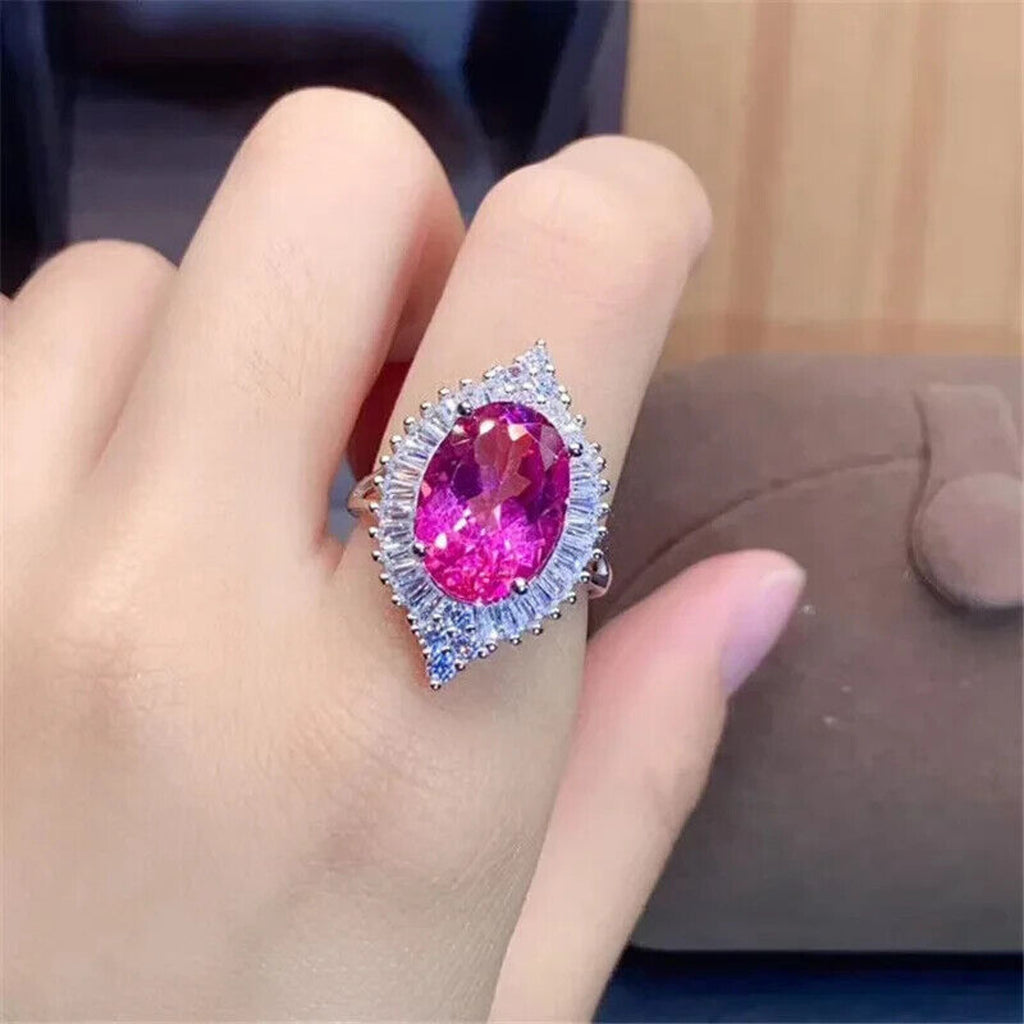 Pink Topaz Statement Ring 10x14mm, Genuine Pink Topaz VVS1 Grade