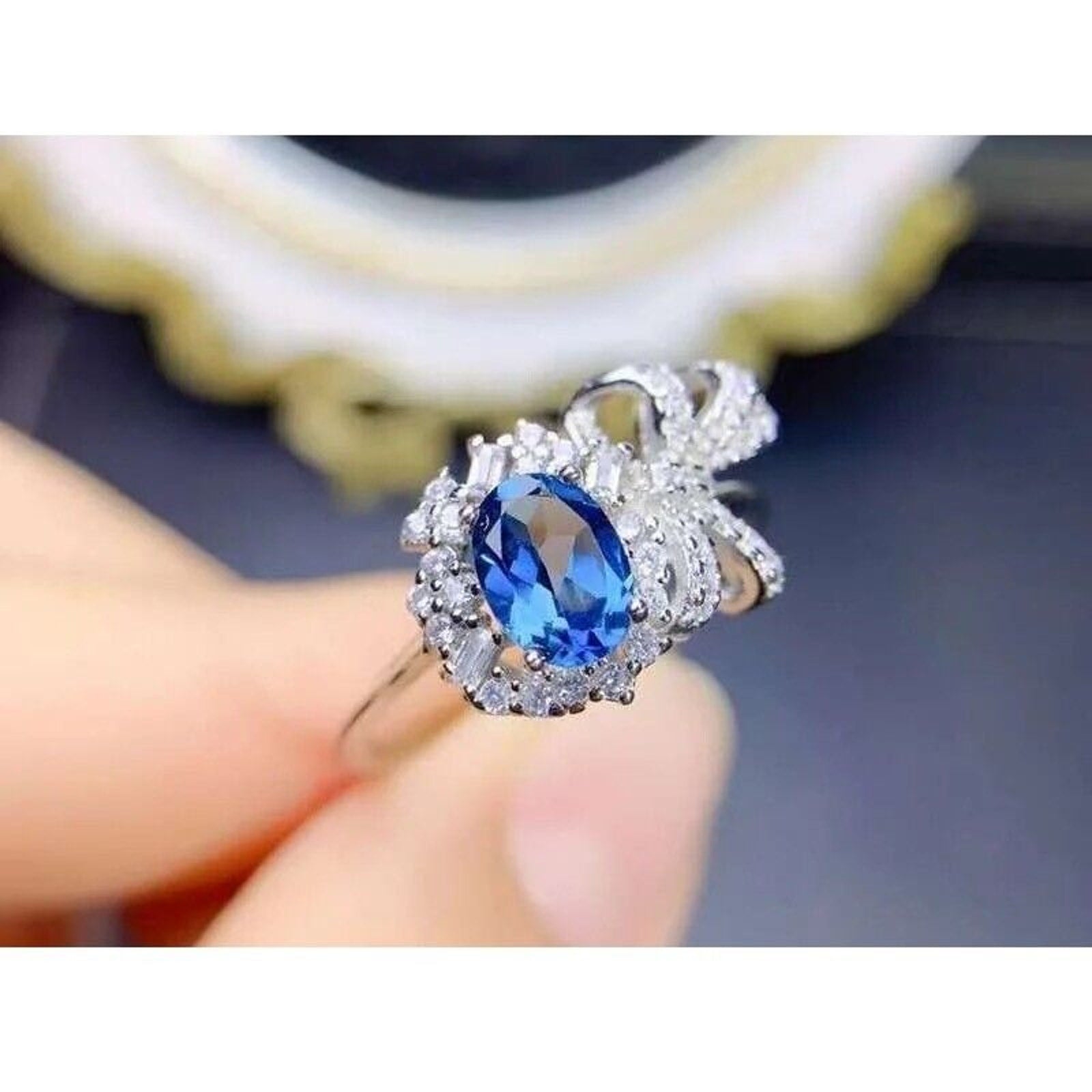 Natural London Blue Topaz Cocktail Ring, Sterling Silver London Blue Topaz Ring