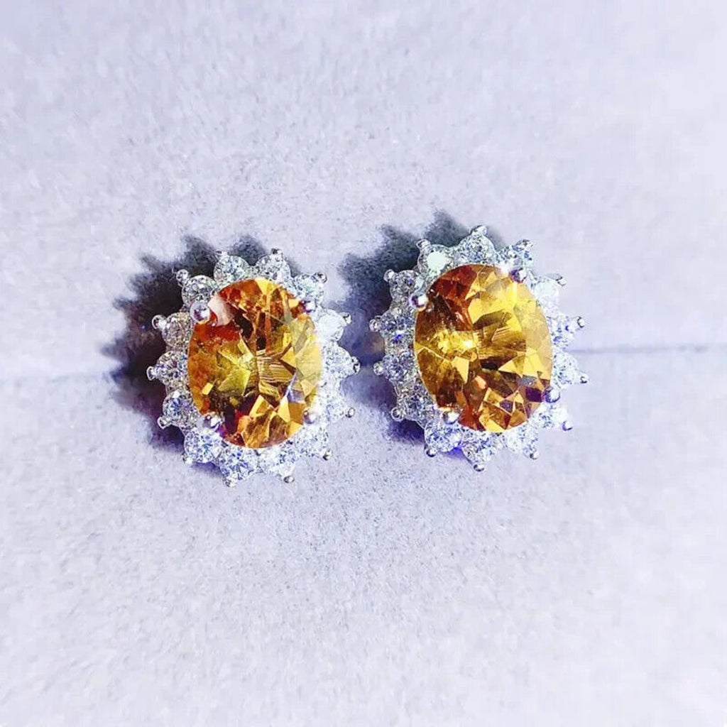 Natural Citrine Gemstone Earrings 6x8mm, Citrine Stud Earrings
