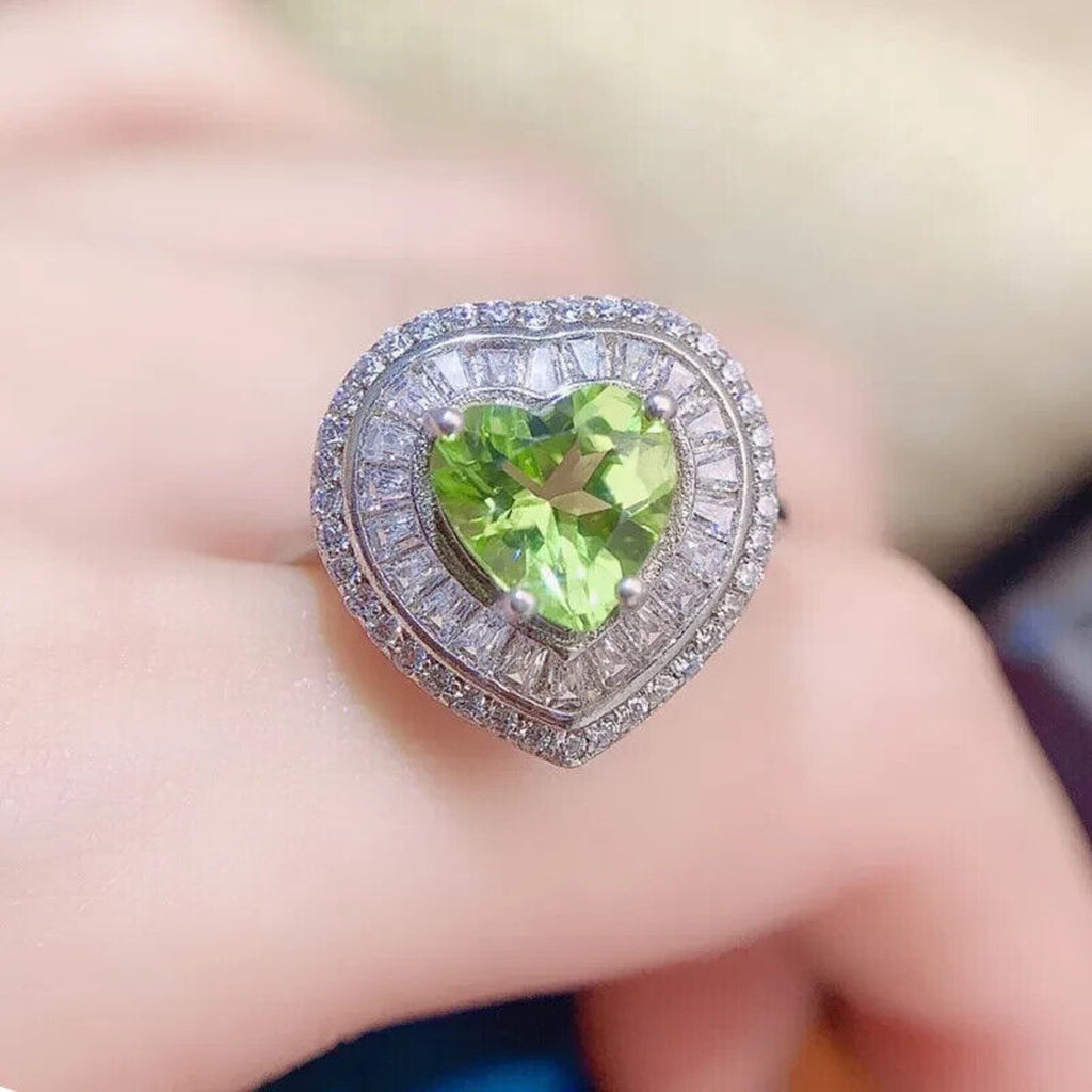 Natural Peridot Gemstone Ring 8mm, August Birthstone Peridot Statement Ring