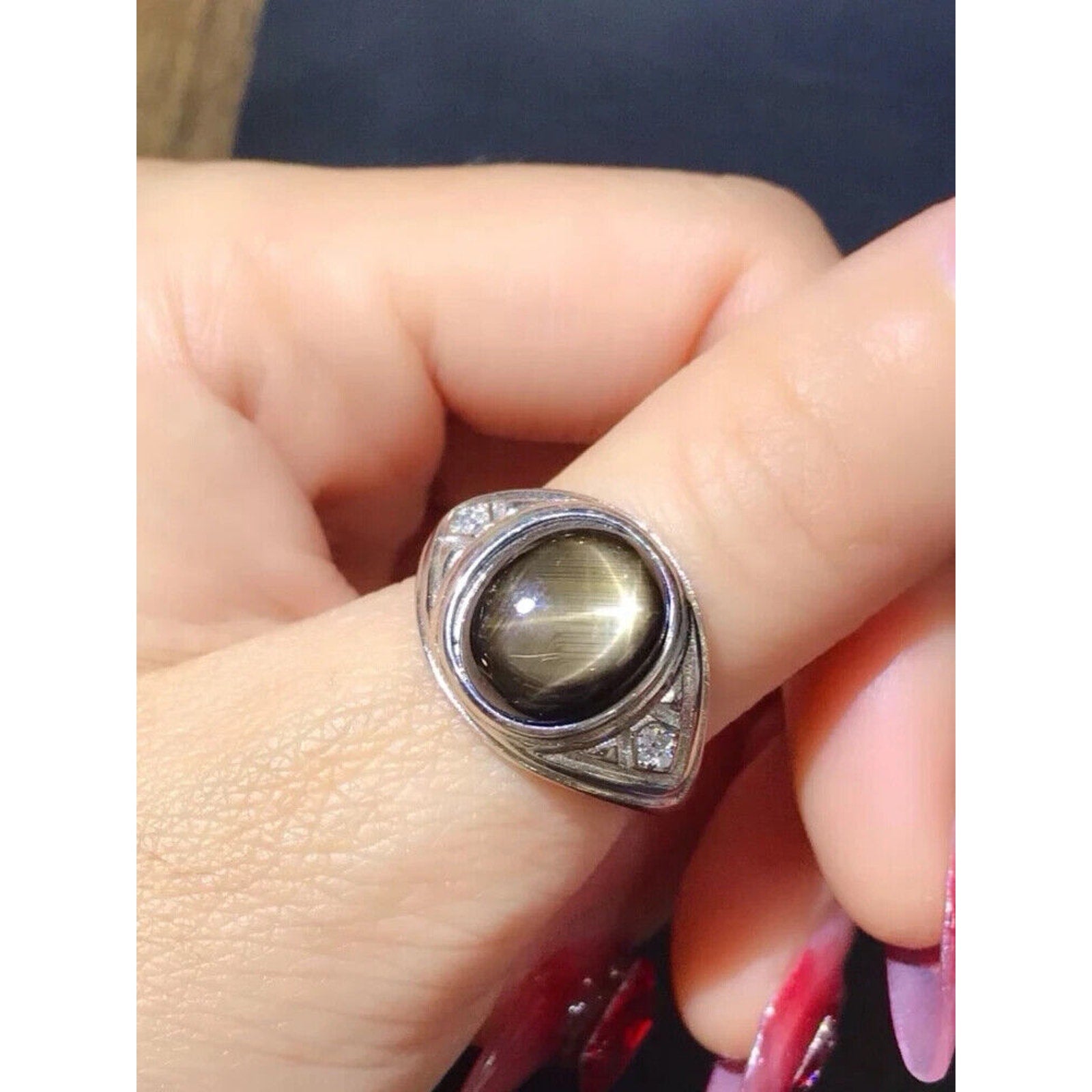 Star Sapphire, Men's Star Sapphire Ring, Star Light Sapphire Ring 9x11 4CT