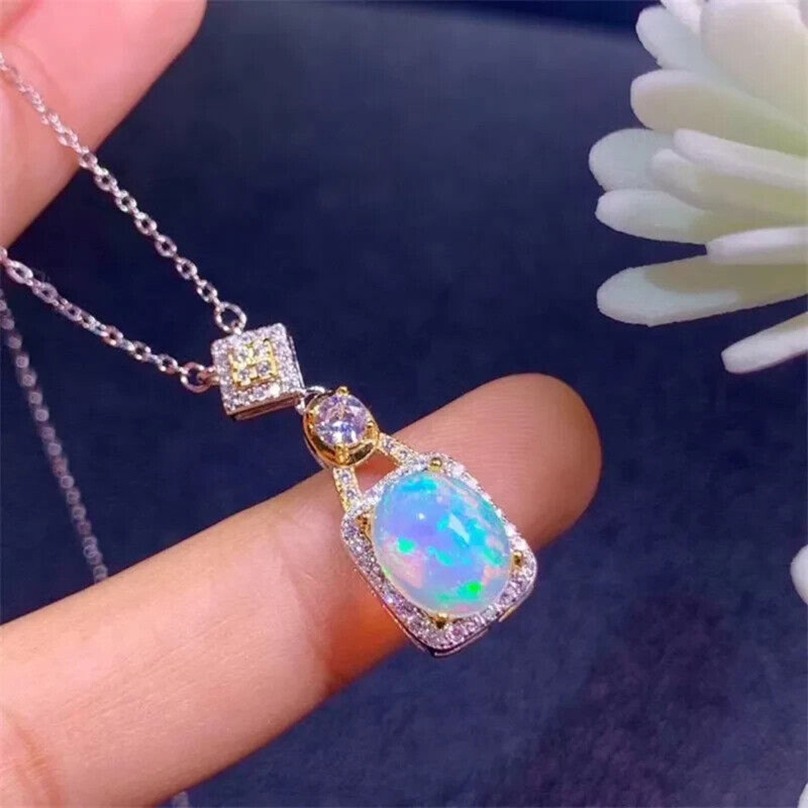 Opal Pendant Necklace, White Opal Stone, Opal Stone Pendant, Fire Opal