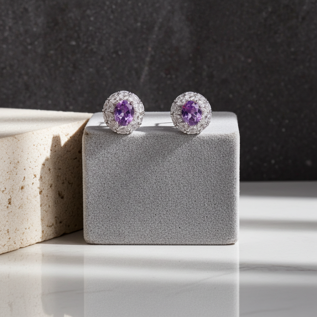1.25CT Amethyst Stud Earrings Oval Cut 925 Sterling Silver