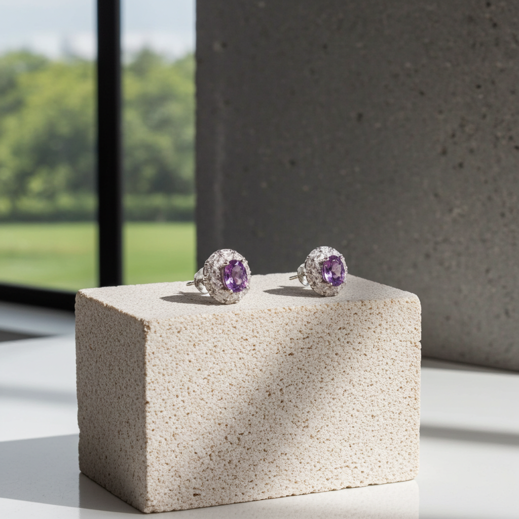 1.25CT Amethyst Stud Earrings Oval Cut 925 Sterling Silver