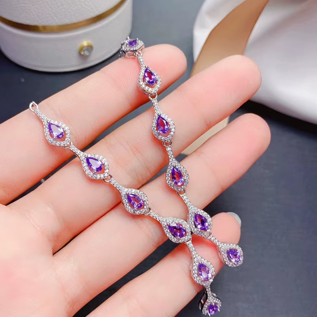 Natural Amethyst Gemstone Clavicle Necklace 925 Sterling Silver 3x5mm