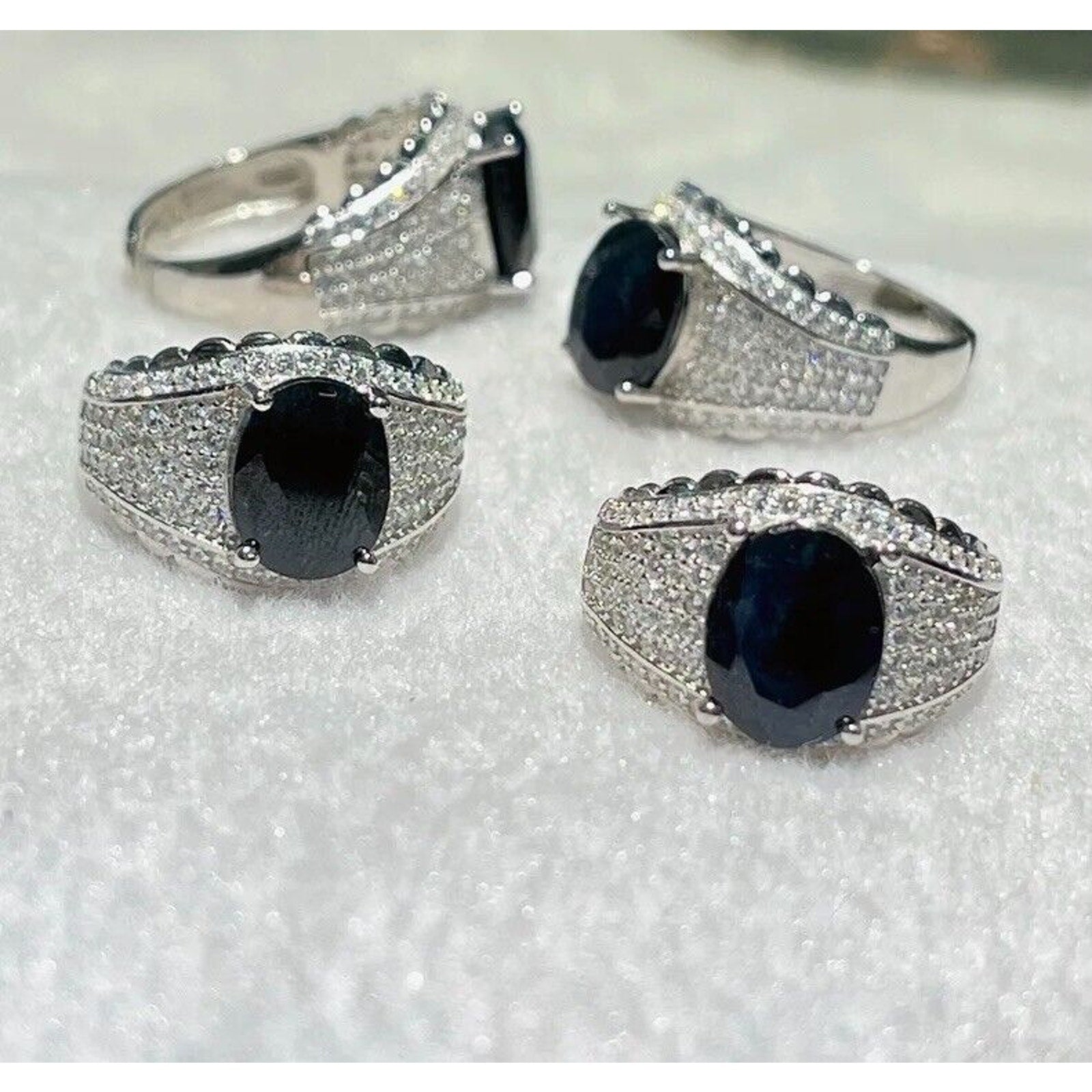Mens Black Sapphire Cocktail Ring 8x10mm, Mens Sapphire Gemstone Rings