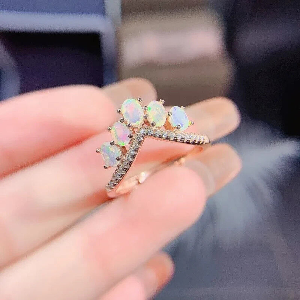 Natural Australian Fire Opal Wedding Band Ring, Opal Ring for Engagement