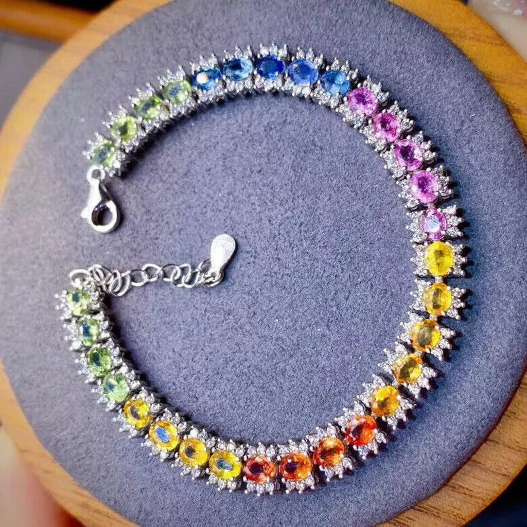 Natural Sapphire Tennis Bracelet, Blue Sapphire Bracelet 925 Sterling Silver