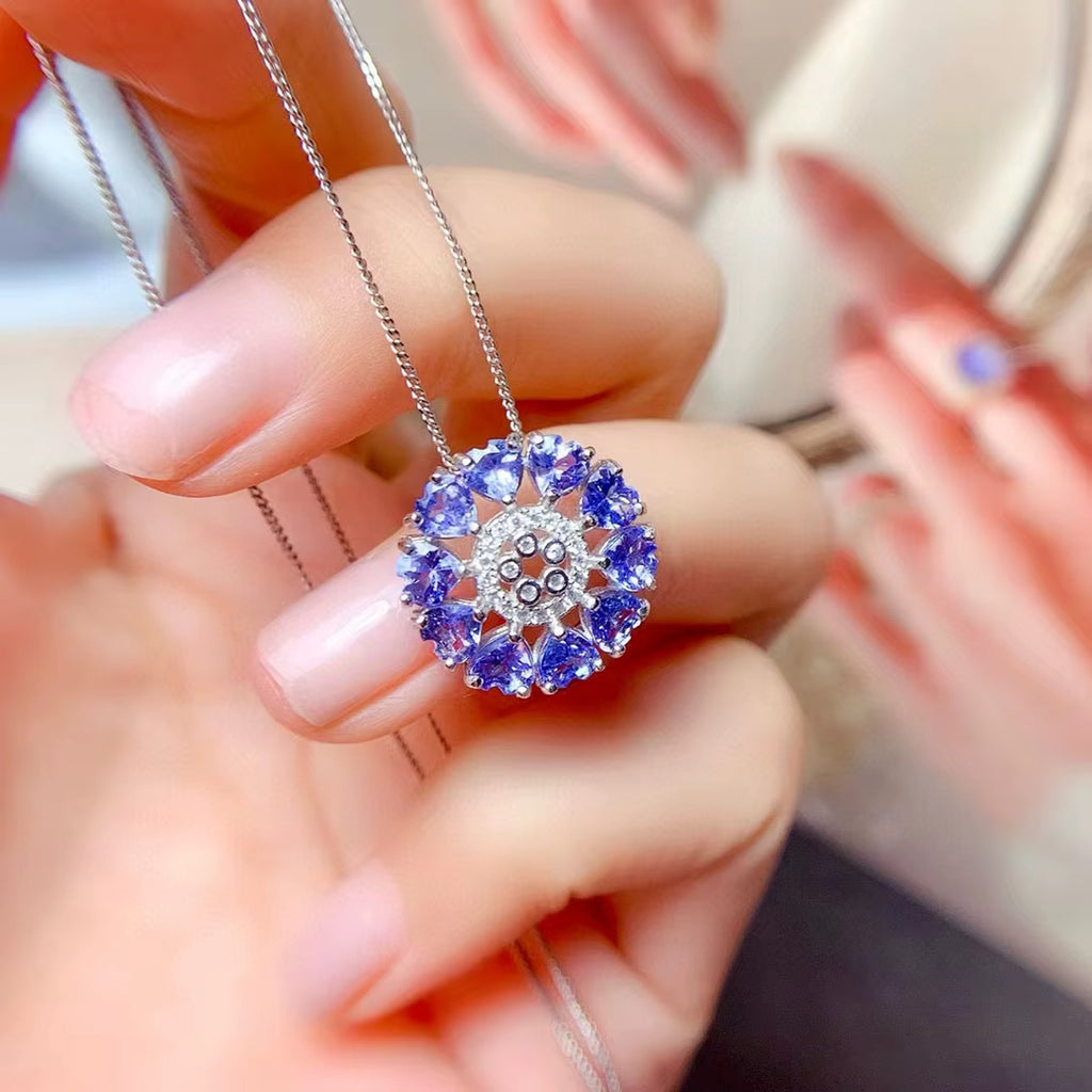 VVS Grade Tanzanite Heart Necklace, Tanzanite Pendant 925 Sterling Silver