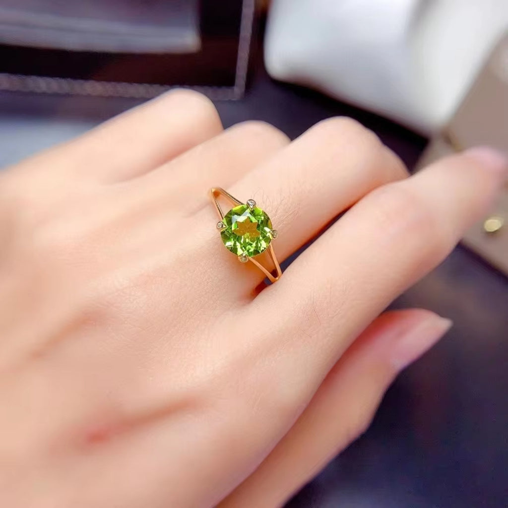 Natural Peridot Ring, August Birthstone Peridot Ring 925 Sterling Silver 8mm